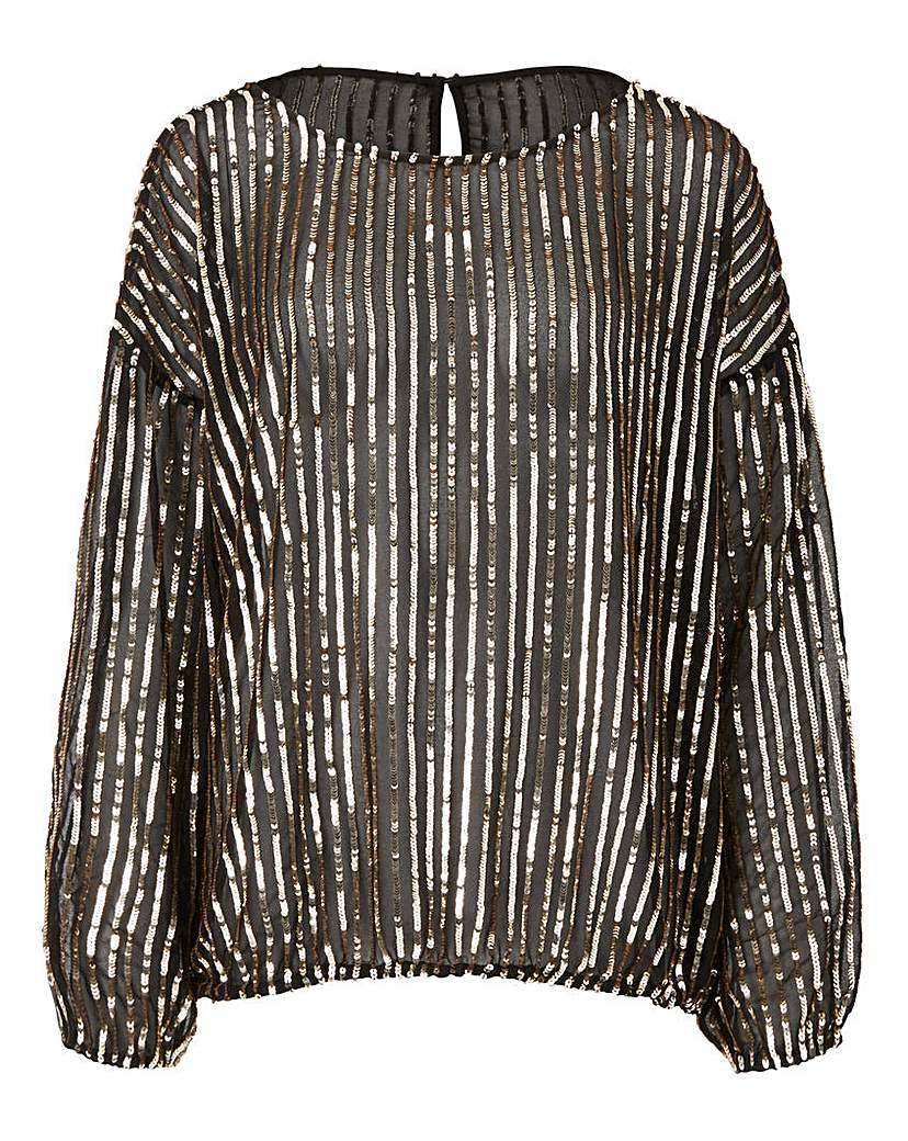 Image of Black/Gold Long Sleeve Sequin Top