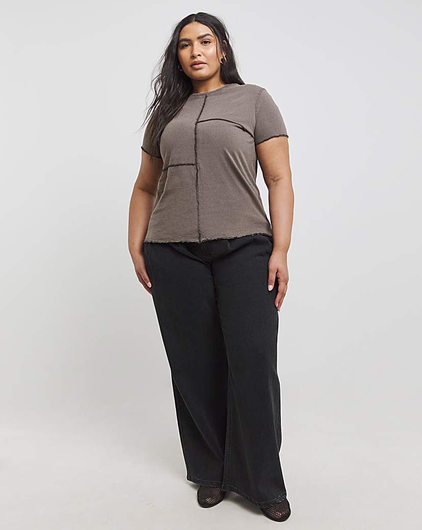 Acid Wash Contrast Seam Detail Top