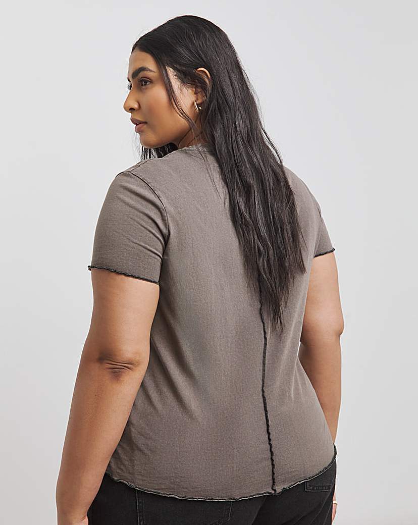 Acid Wash Contrast Seam Detail Top