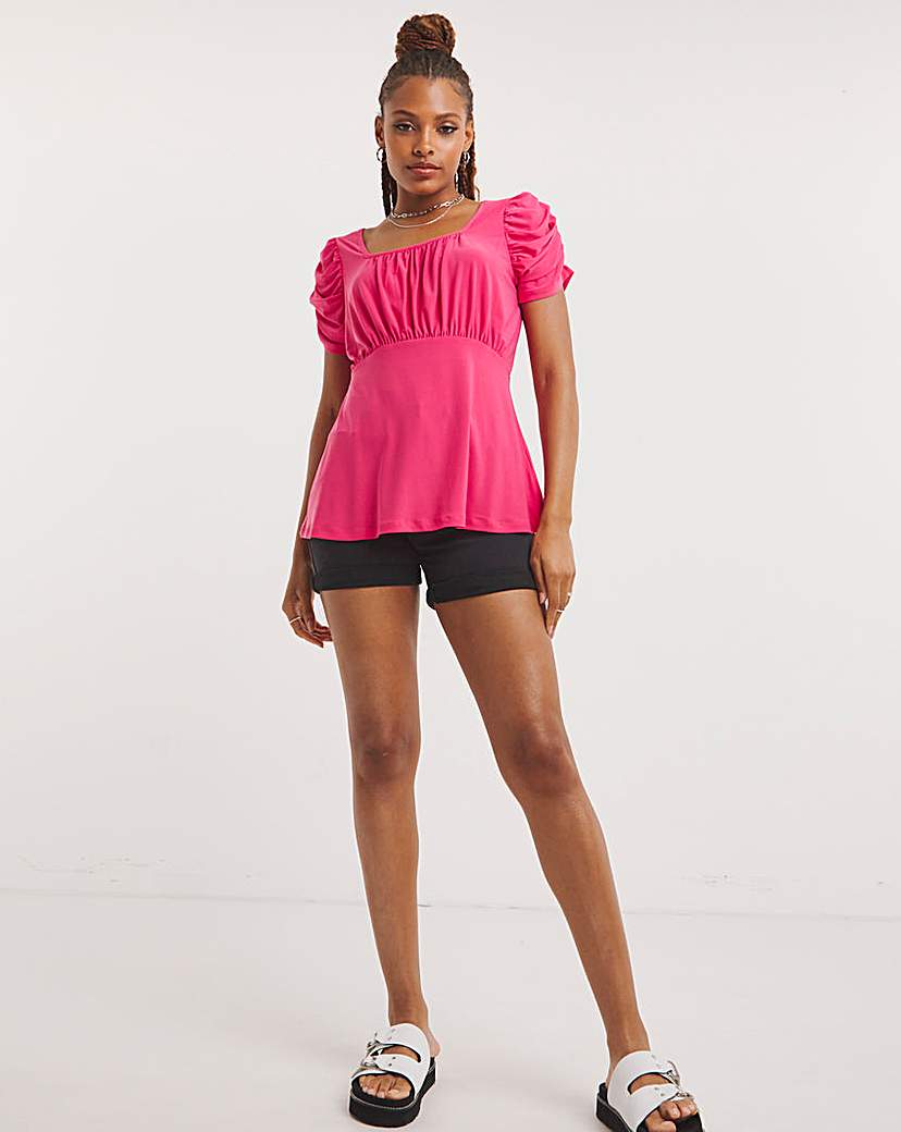 Pink Luxe Jersey Ruched Sleeve Top
