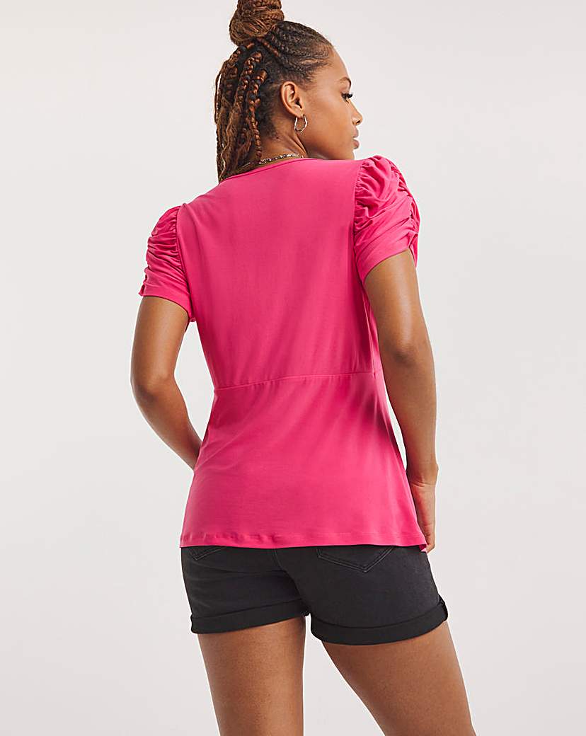 Pink Luxe Jersey Ruched Sleeve Top