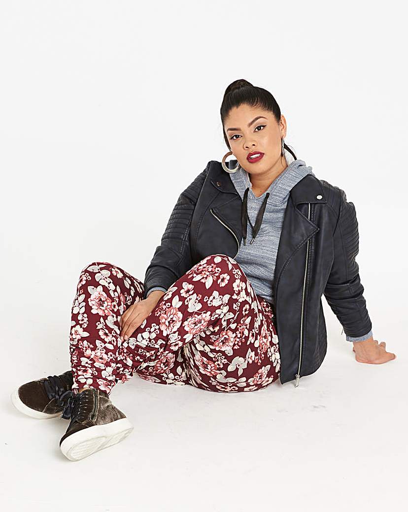 Image of Floral Ruch Hem Jersey Trousers