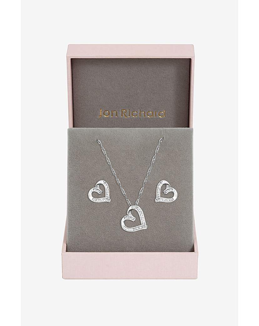New In - Rhodium Plated Pave Twist Heart Set