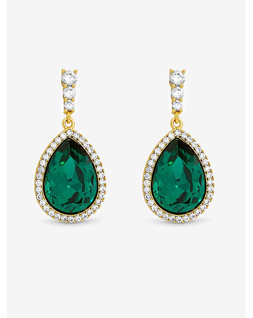 New In - Gold Plated Emerald Pear Drop Earrings