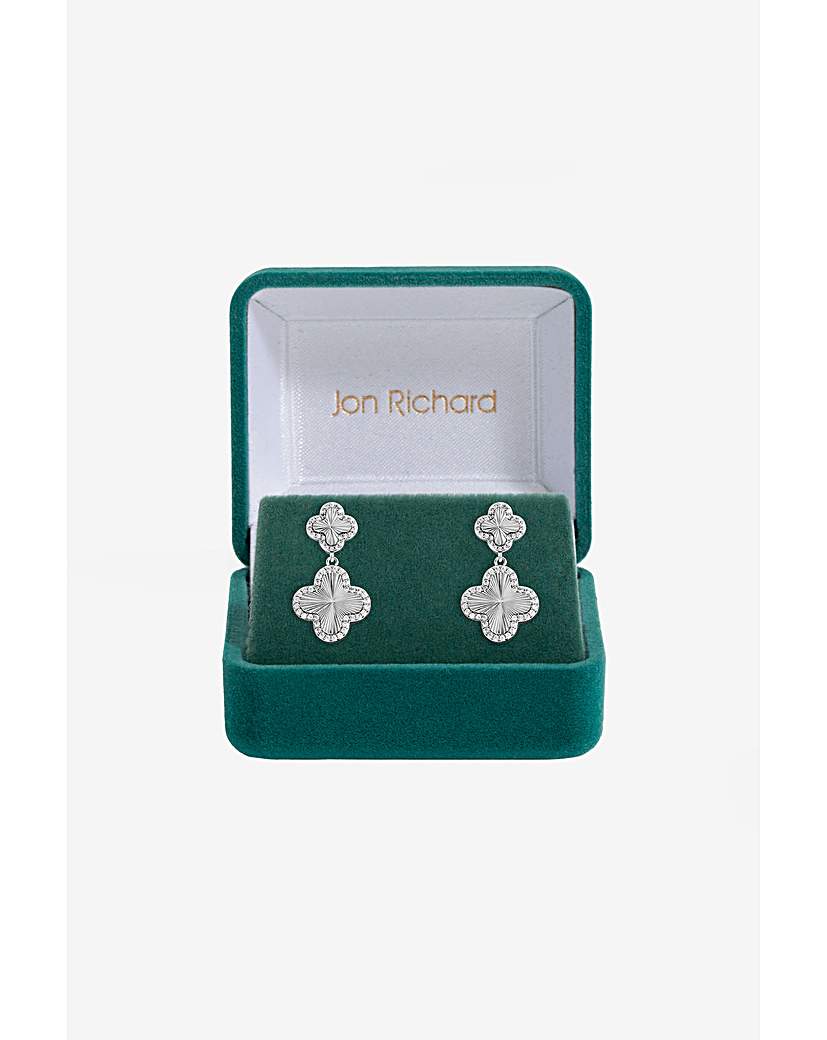 New In - Rhodium Clover Double Drop Earrings
