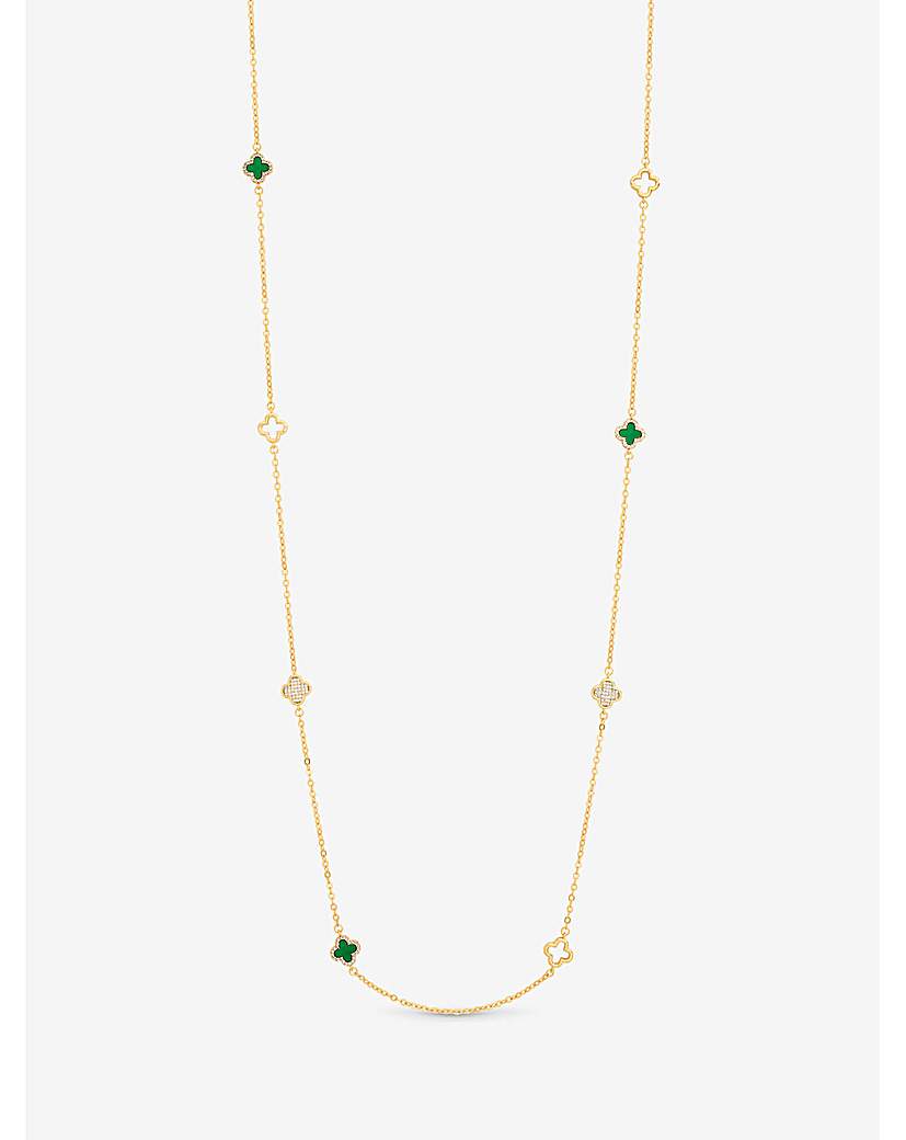 New In - Gold Plated Malachite Clover Necklace