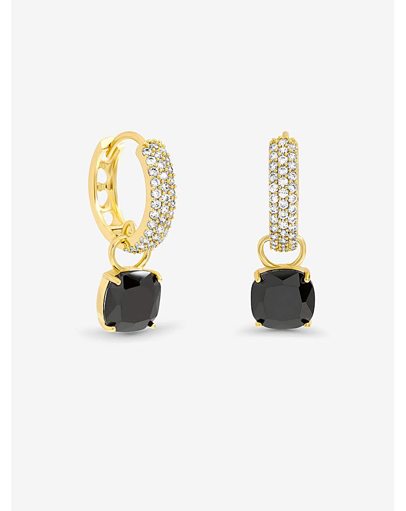 New In - Gold Plated Jet Huggie Charm Earrings
