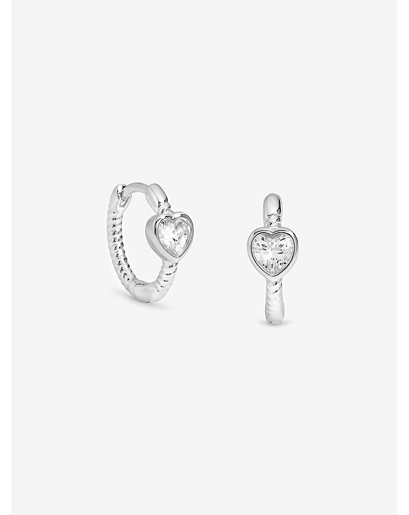 Sterling Silver 925 CZ Heart Hoops