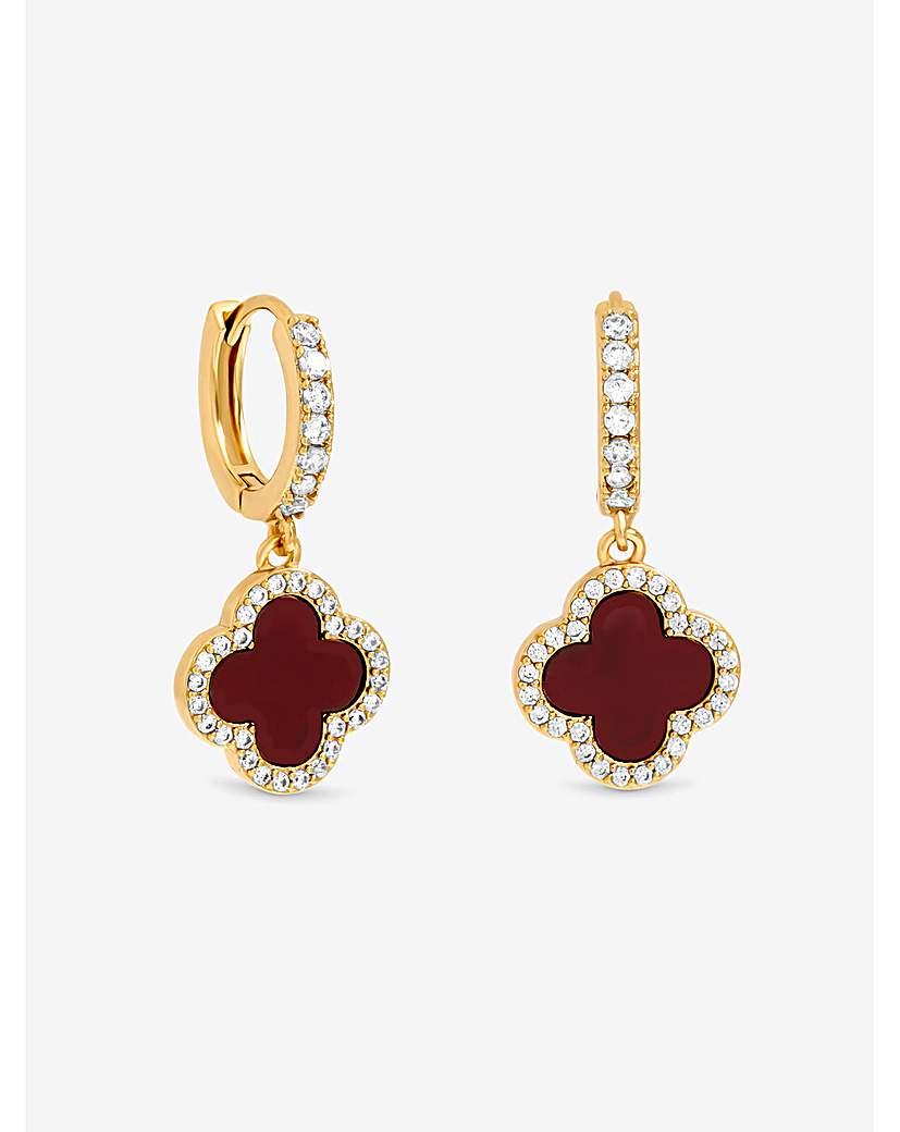 New In - Gold Plated Carnelian Clover Huggies