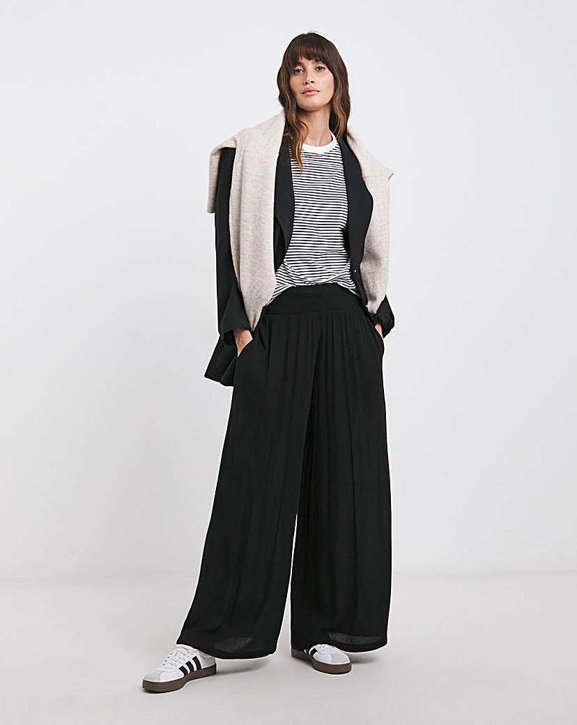 Crinkle Shirred Waist Wide Trousers