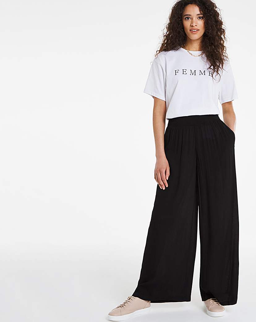 Crinkle Shirred Waist Wide Trousers