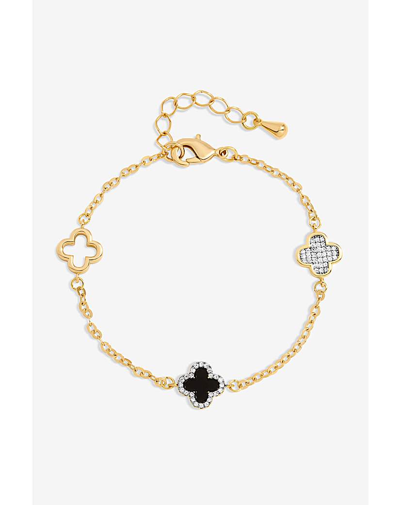 New In - Gold Plated Pave and Jet Clover Bracelet