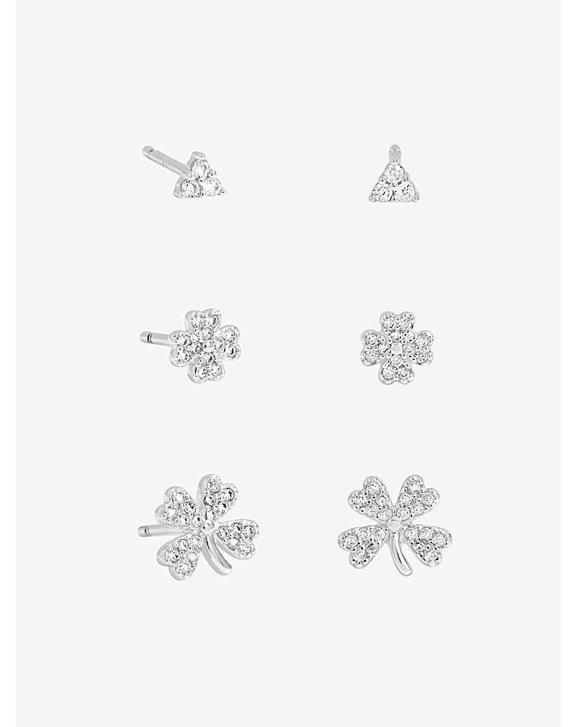 Sterling Silver CZ Clover Earrings