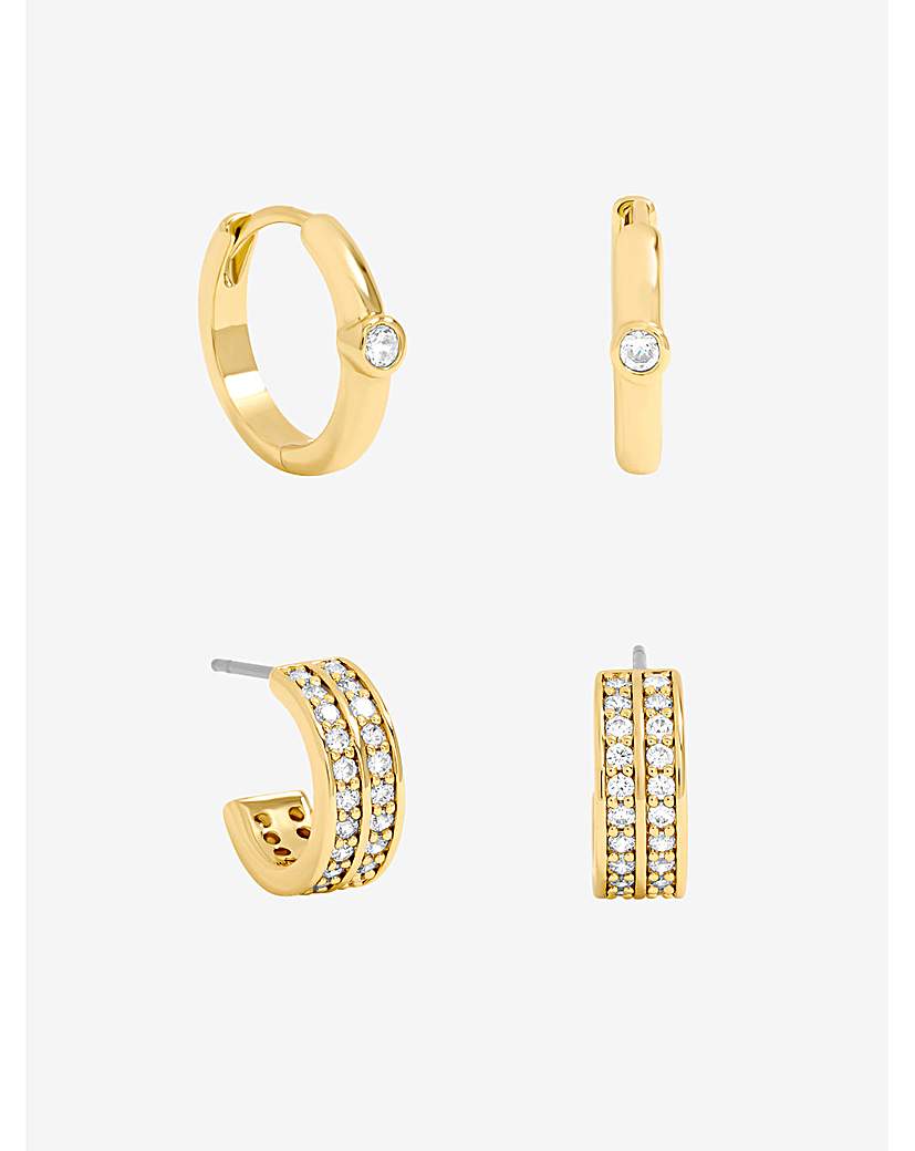 New In - 14K Gold Plated Polished Pave Hoops