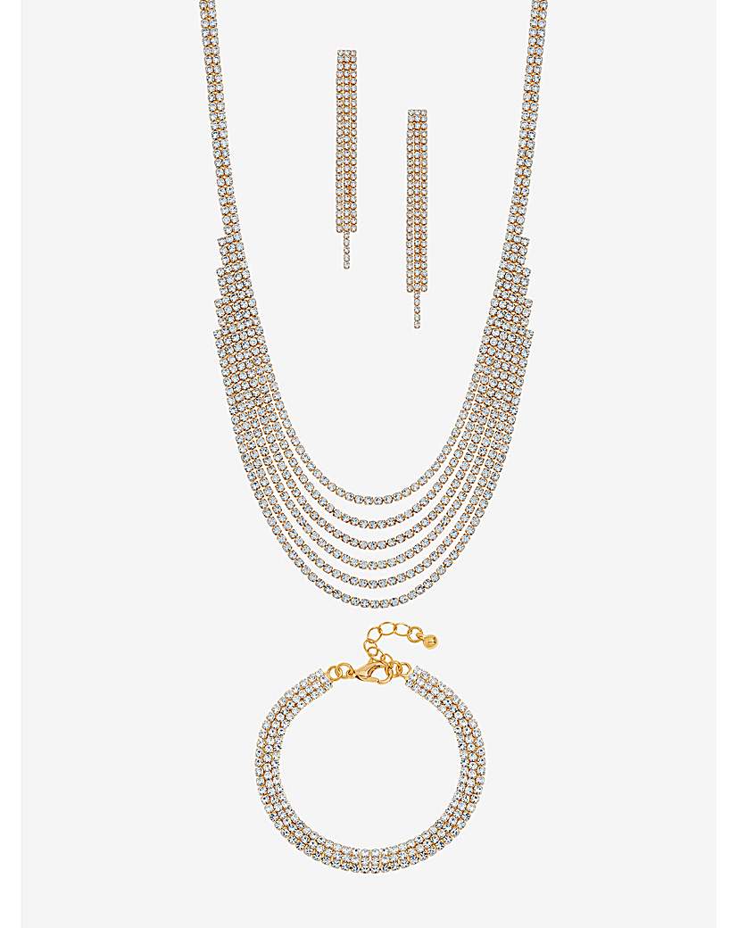 New In - Gold Crystal Multirow Three Piece Set