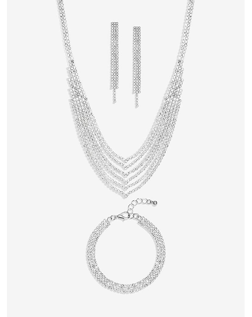 New In - Silver Crystal Multirow Three Piece Set