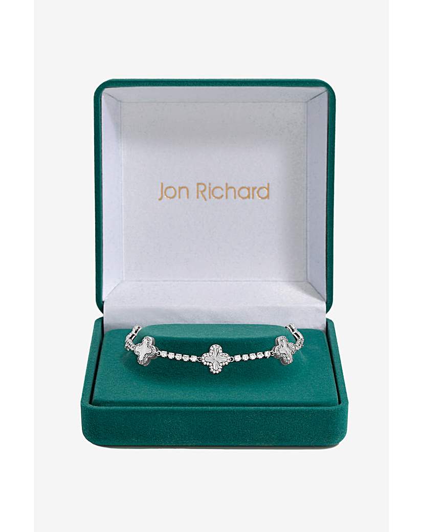 New In - Rhodium Plated Station Clover Bracelet