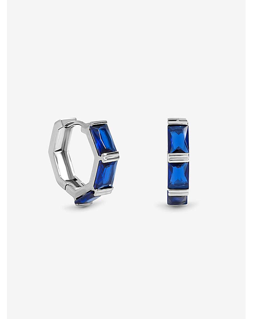 New In - Silver Plated and Sapphire Hoop Earrings