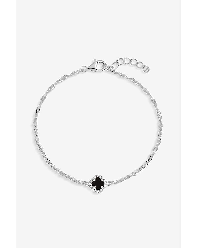 Sterling Silver 925 Jet Clover Bracelet