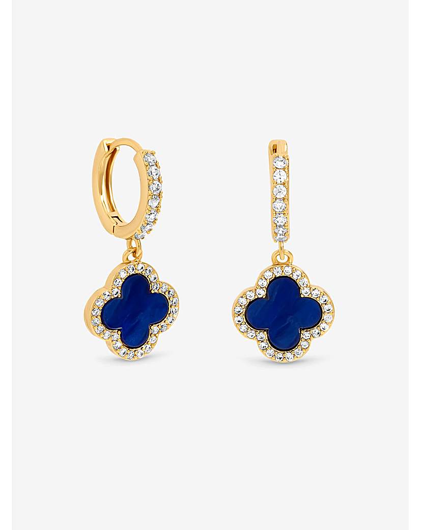 New In - Gold Plated Lapis Clover Huggie Earrings