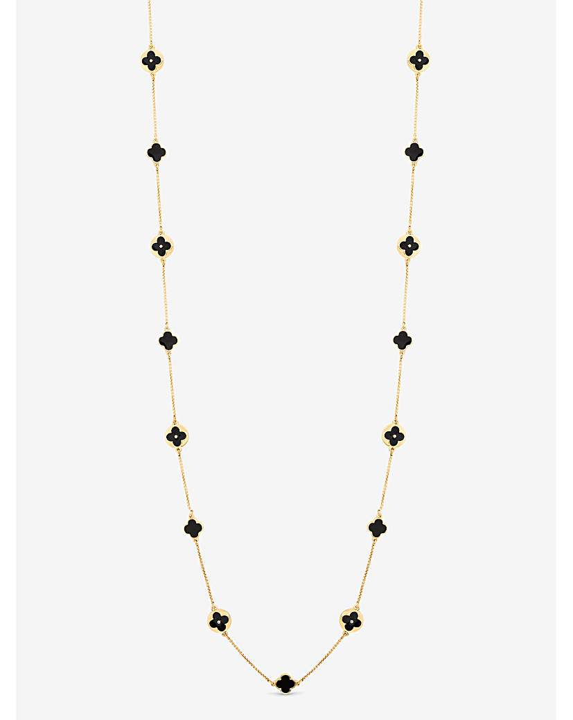 New In - Gold & Jet Long Clover Necklace