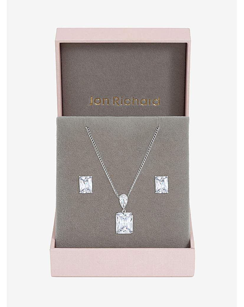 New In - Rhodium Plated Crystal Pendant Set