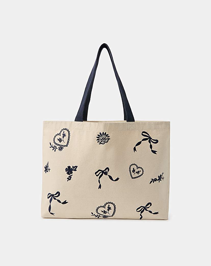 New In - Accessorize Bow Embroidered Shopper Bag