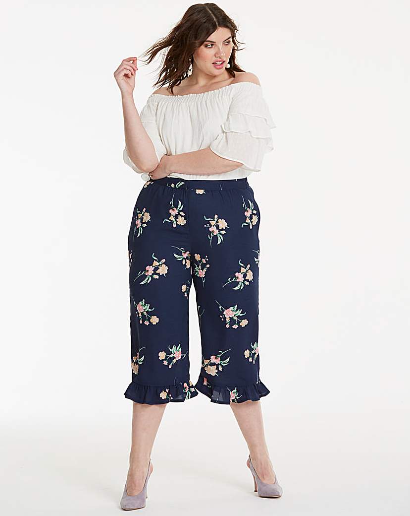 Image of Print Frill Hem Crop Trousers