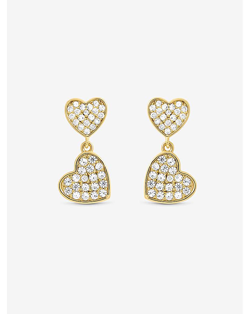 New In - 18K Gold Plated Pave Heart Earrings