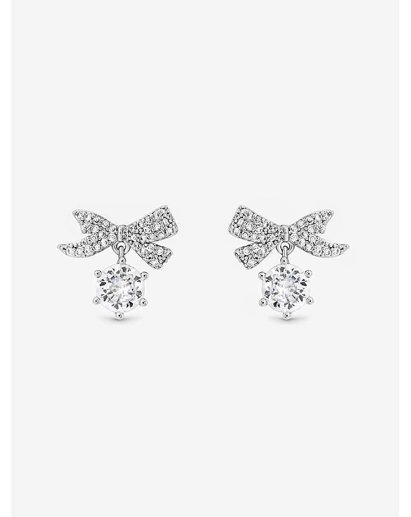 New In - Rhodium Plated Pave Mini Bow Earrings