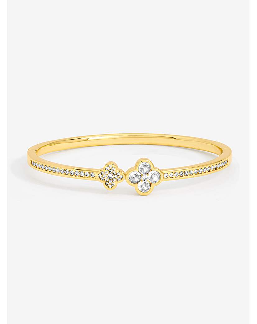 New In - Gold Plated Pave Clover Bangle