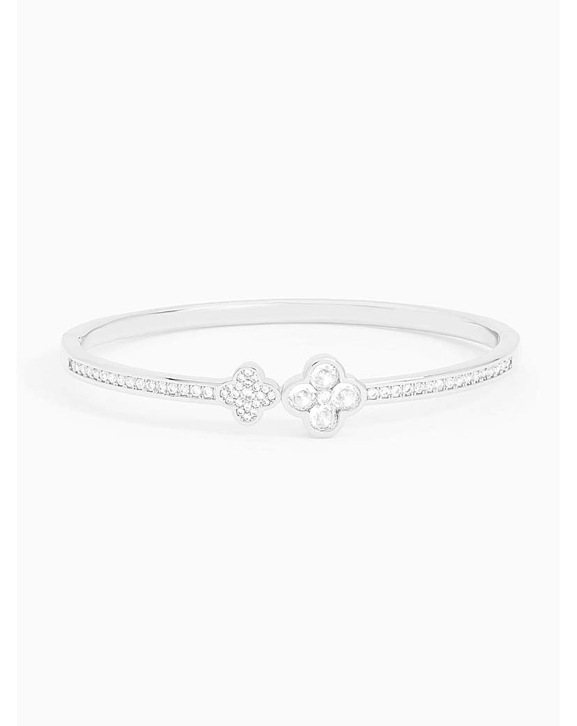 New In - Rhodium Plated Pave Clover Bangle