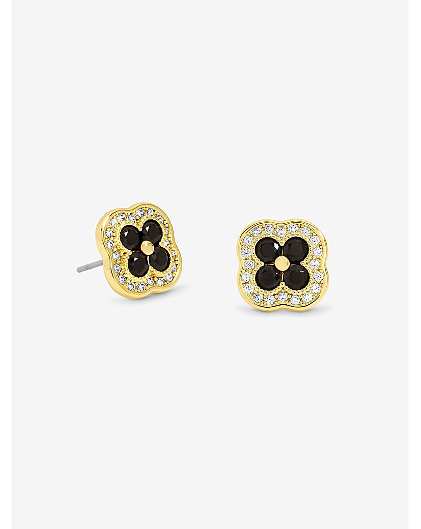 New In - 14K Gold Plated Crystal Jet Clover Studs