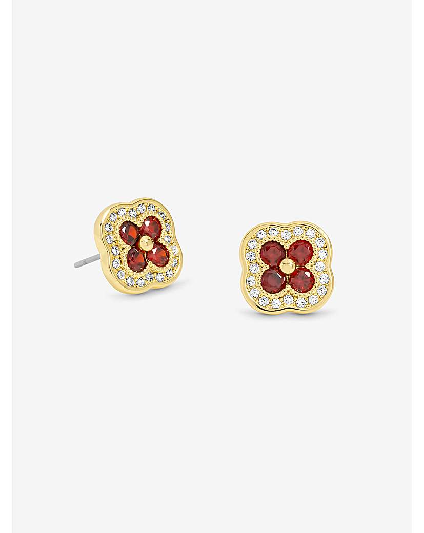 New In - 14K Gold Plated Ruby Clover Studs