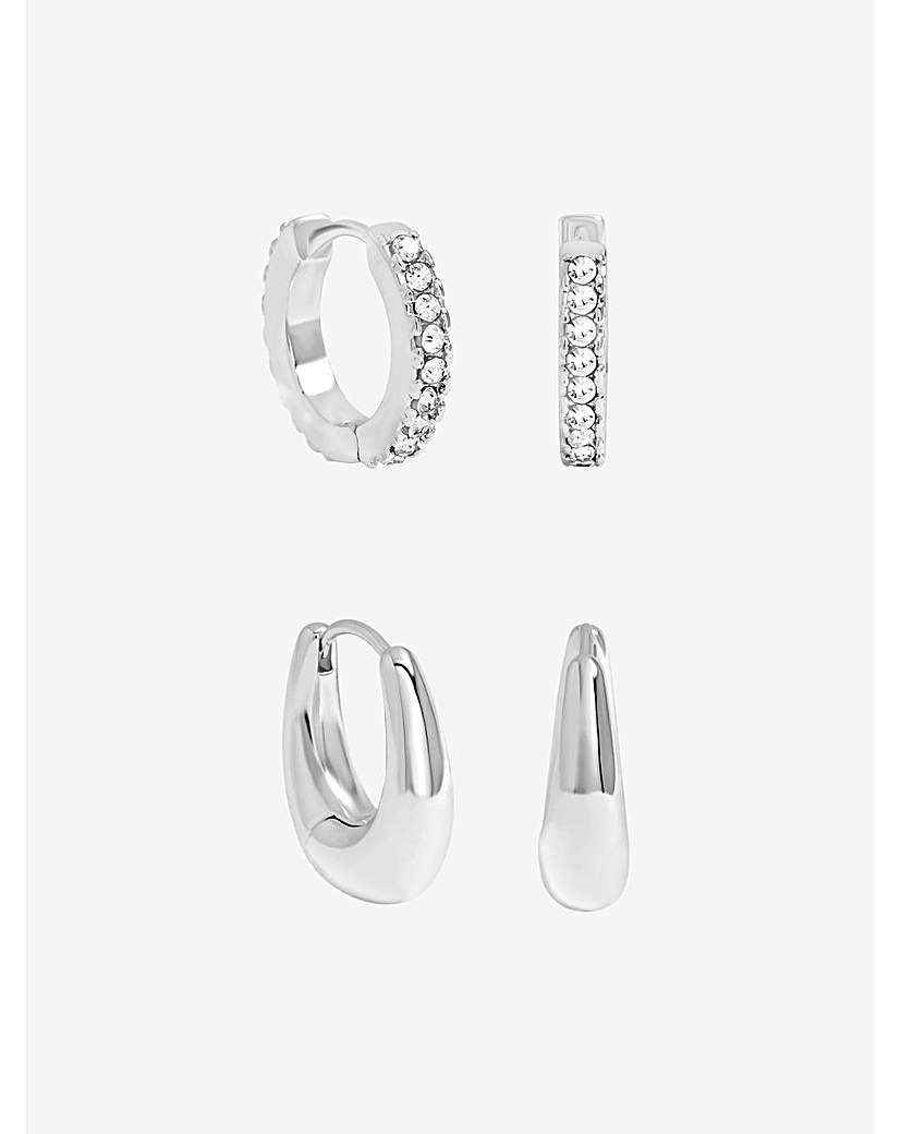 New In - Silver Plated Pave Hoops - Pack of 2