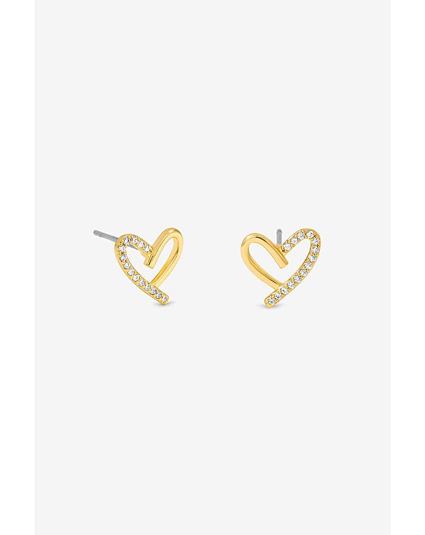 New In - 14K Gold Plated Crystal Heart Studs
