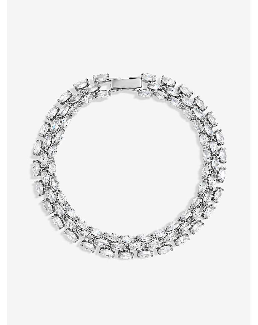 New In - Rhodium Plated CZ Navette Bracelet