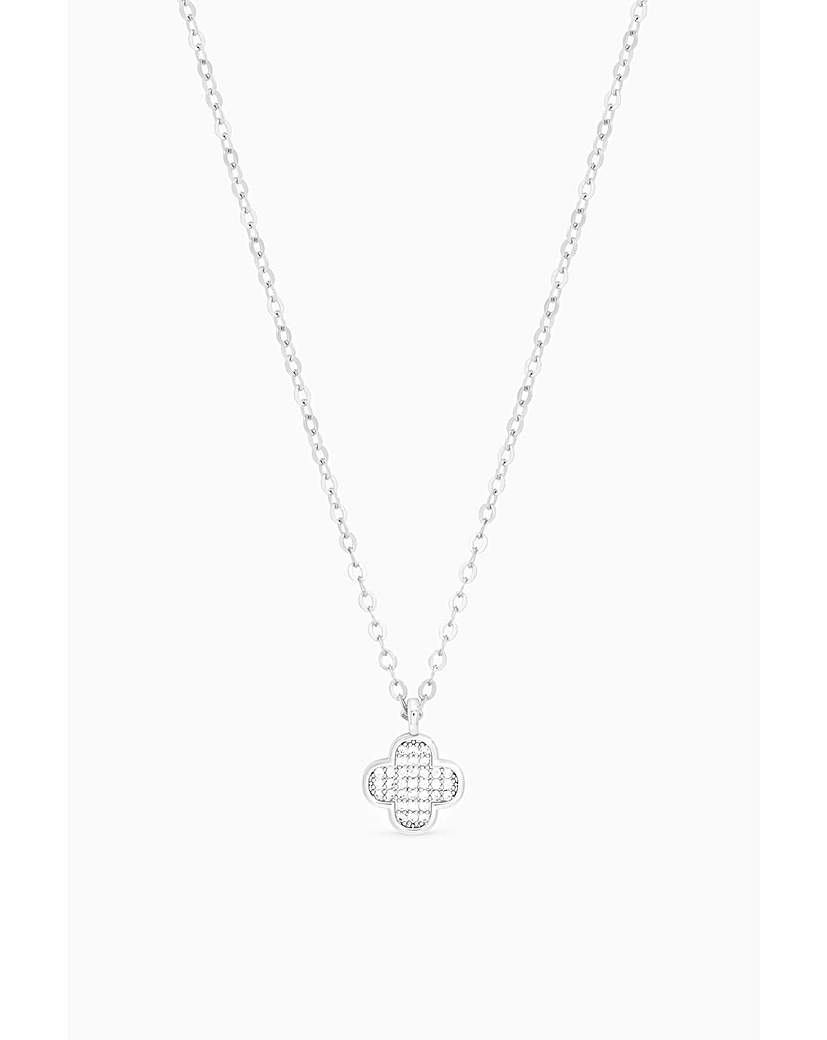 New In - Rhodium Plated Micro Pave Clover Pendant
