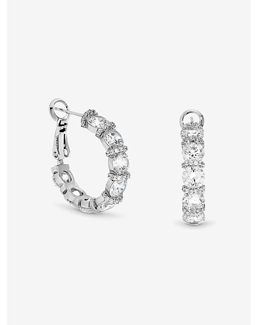 New In - Rhodium Plated CZ Round Stone Hoops
