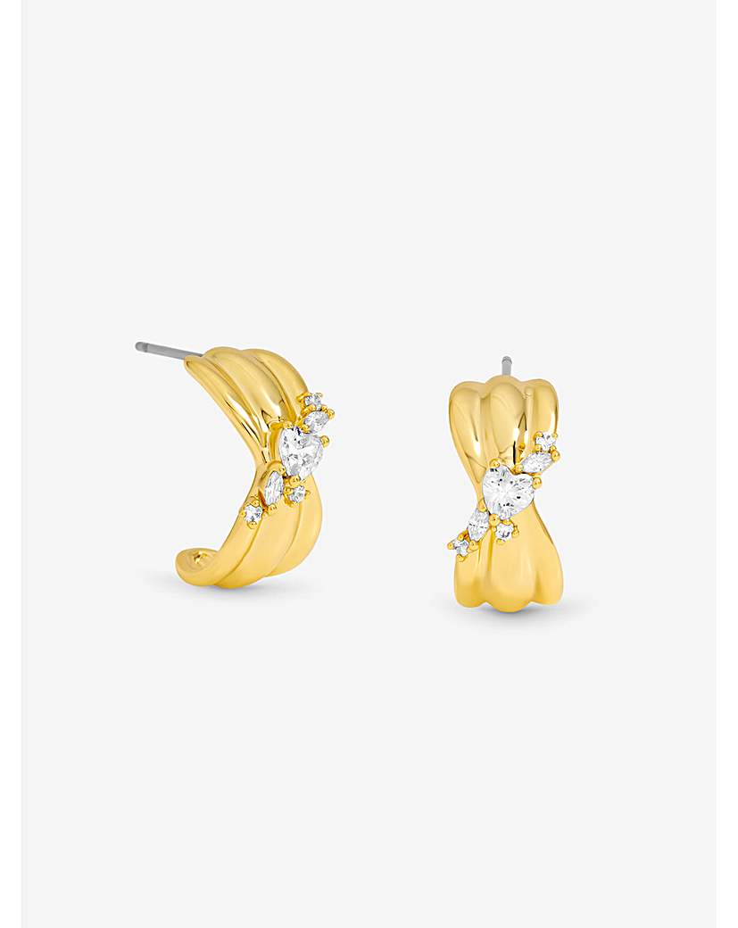 New In - Gold Plated Crystal Half Hoops
