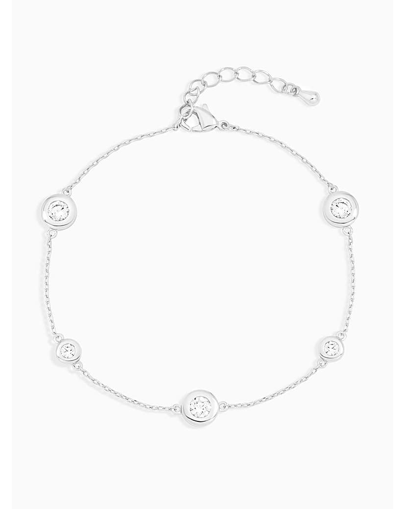 New In - Silver Plated CZ Besel Station Bracelet