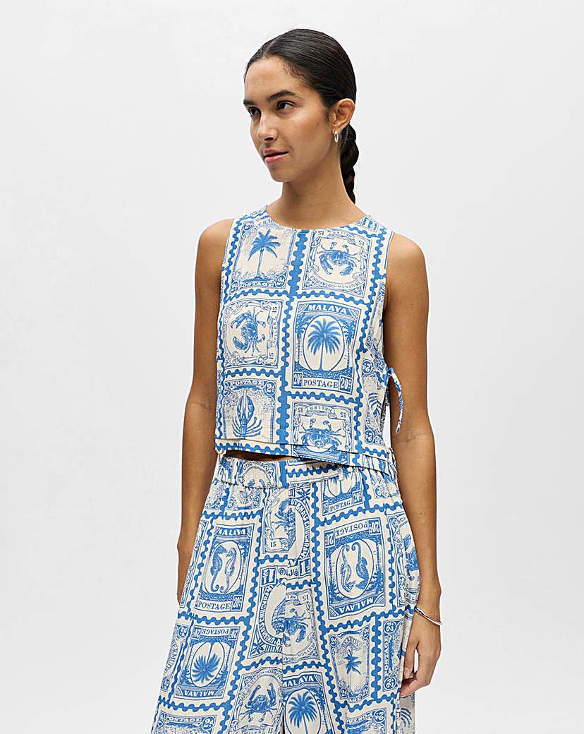Object Blue Multi-Coloured Sleeveless Cropped Top - Size 16
