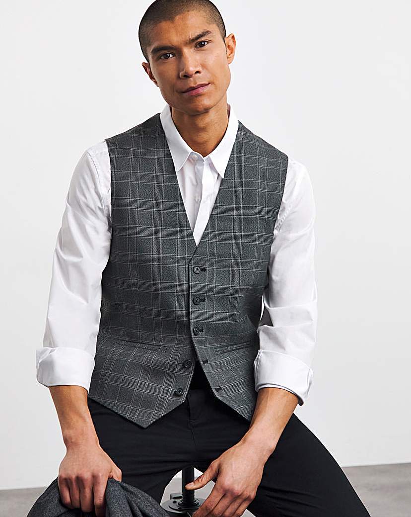 Charcoal Check Regular Fit Waistcoat