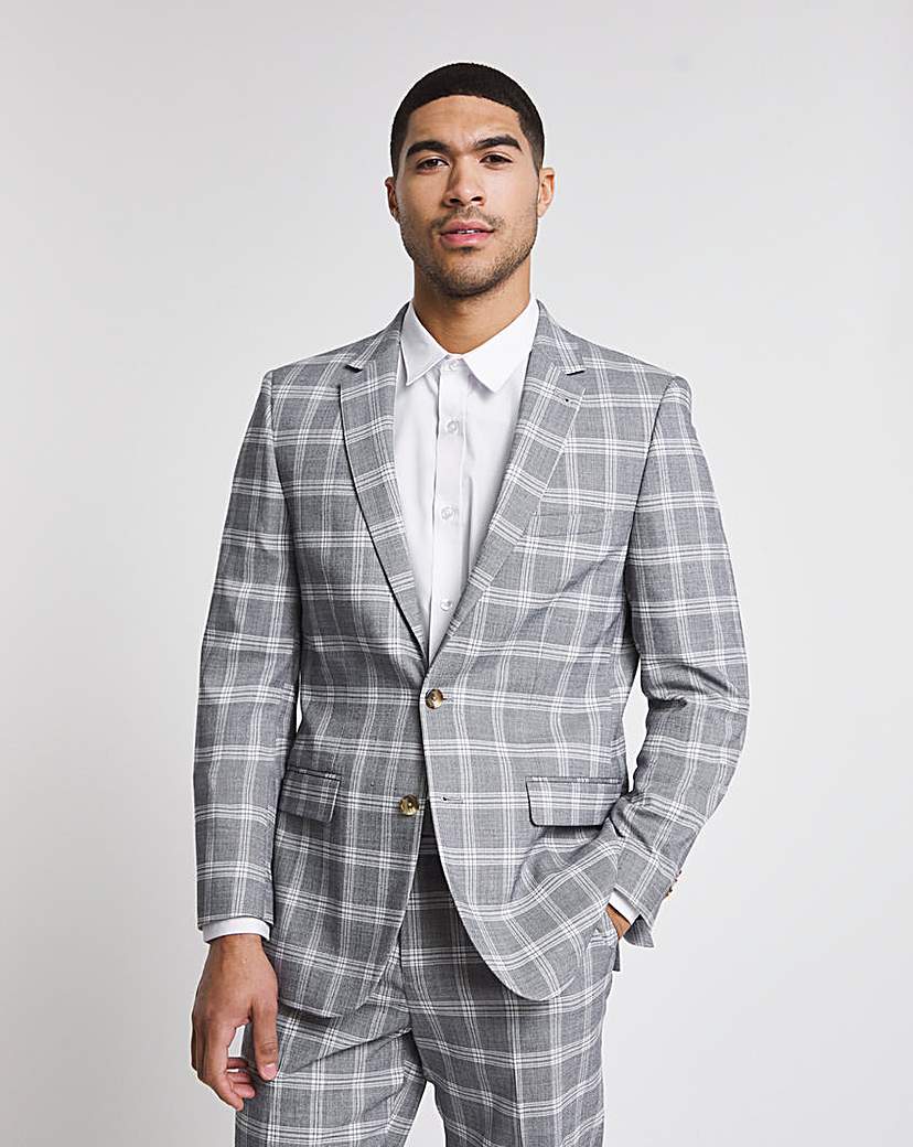 Light Grey Check Reg Fit Suit Jacket