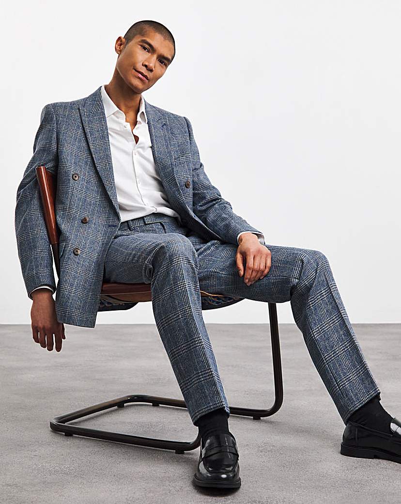 Blue Check Double Breasted Suit Jacket