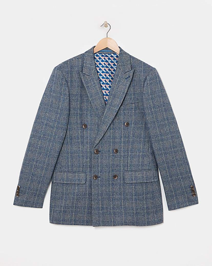 Blue Check Double Breasted Suit Jacket