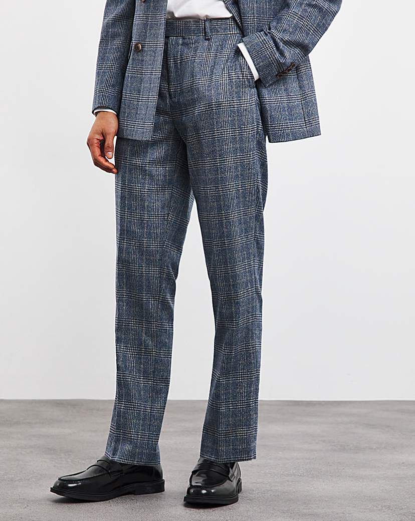 Blue Check Regular Fit Suit Trouser