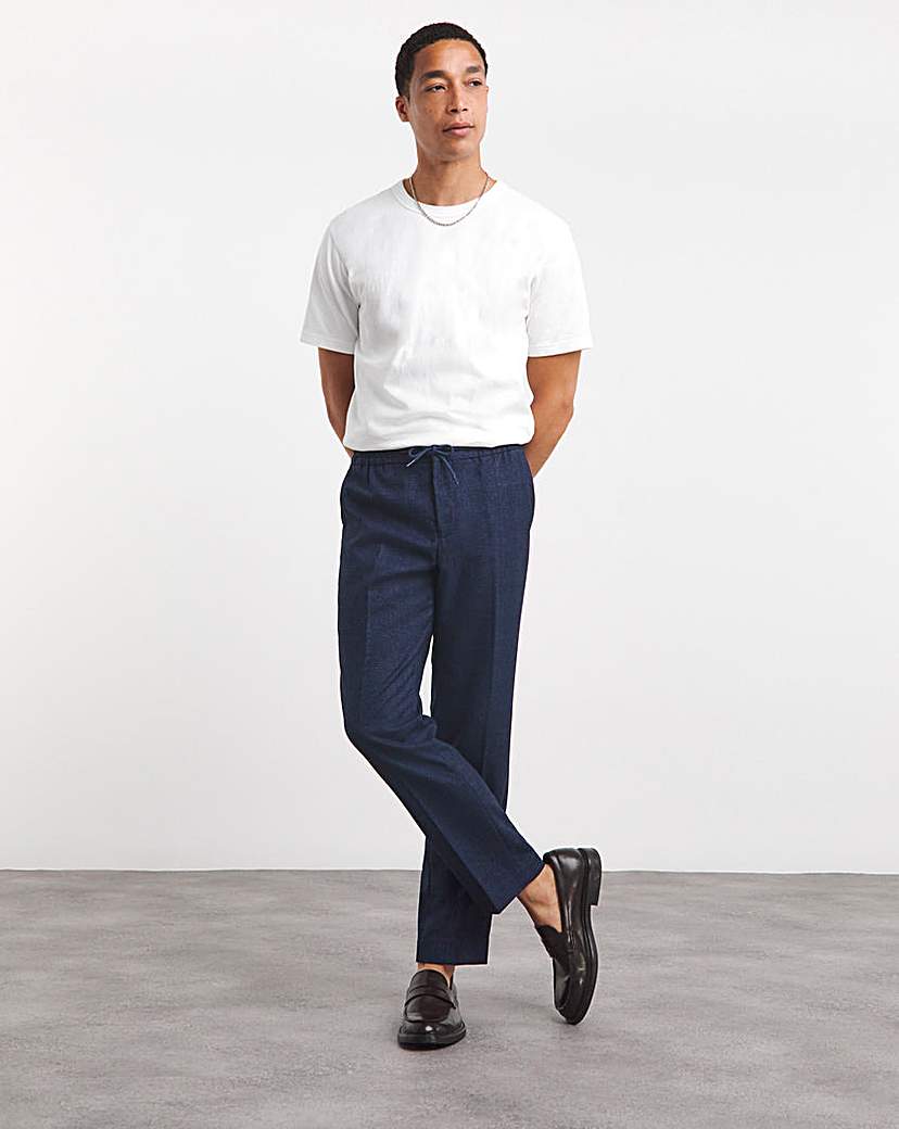 Navy Check Smart Jog Waistband Trouser