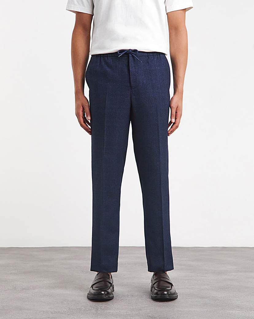 Navy Check Smart Jog Waistband Trouser