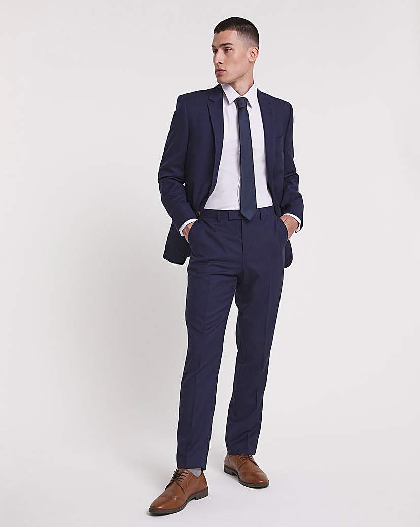 Navy Linen Look Reg Fit Suit Trouser